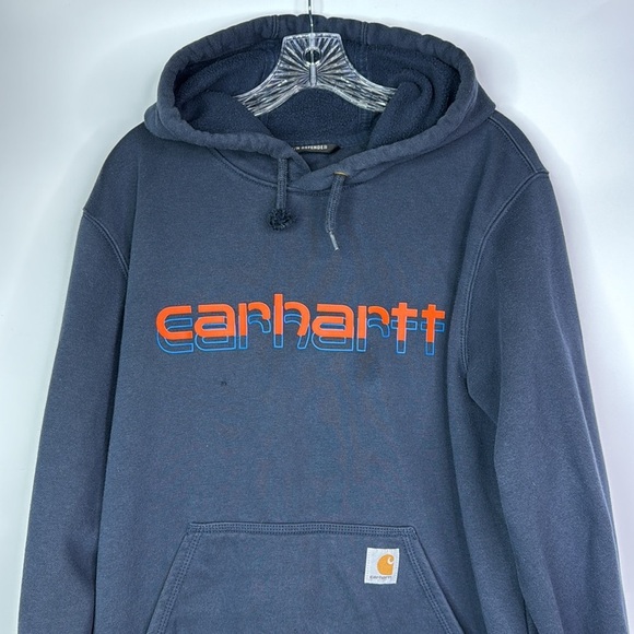 Carhartt Rain Defender Navy Blue Hooded Sweatshirt Loose Fit Medium Grunge - Picture 2 of 12